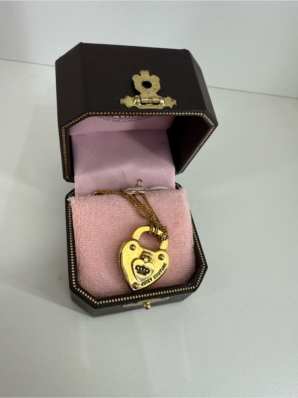 Vintage Juicy Couture Dual Strand GP Heart w/ Padlock Necklace